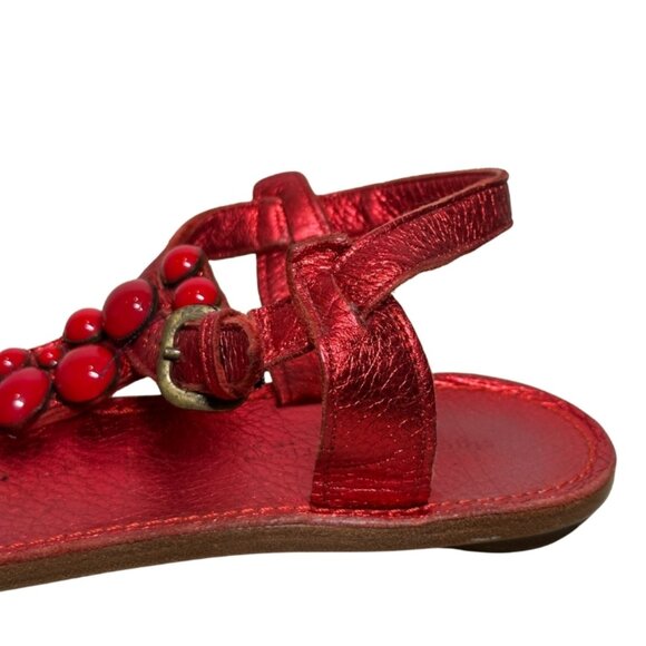 Sigerson Morrison Red Beaded Leather Sandals – Size 8.5 - Picture 4 of 13